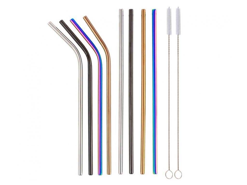 Set de paie metalice colorate cu perie de curățare - 8 buc