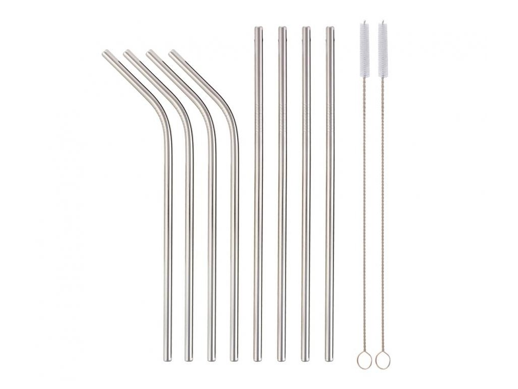 Set de paie metalice argintii cu perie de curățare - 8 buc