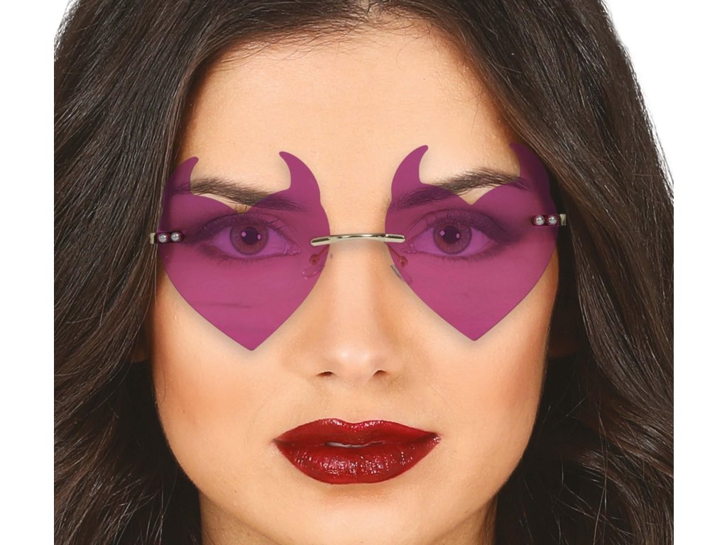 Ochelari - Inimi violet cu coarne
