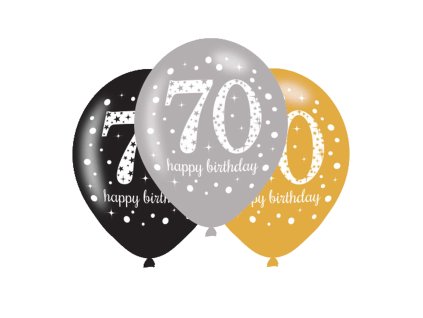 Baloane din latex cu cifră de aniversare 70 - 6 buc