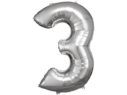 Balon din folie cifra 3 aniversară argintiu 86 cm