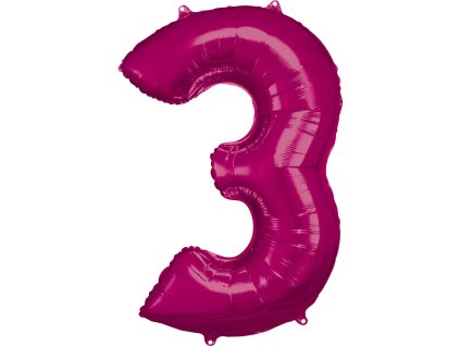 Balon din folie cifra 3 aniversară roz 86 cm
