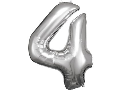 Balon din folie cifra 4 aniversară argintiu 86 cm
