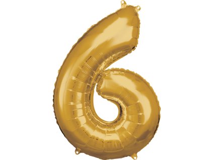 Balon din folie cifra 6 aniversară auriu 86 cm