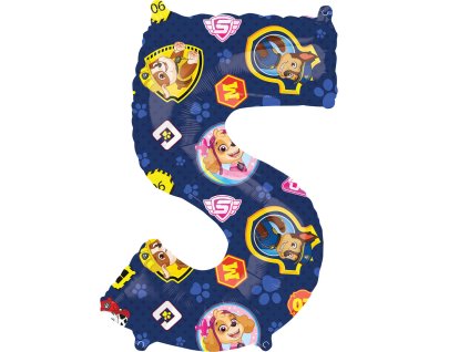 Balon din folie cifra aniversară 5 - Patrula căţeluşilor 66 cm