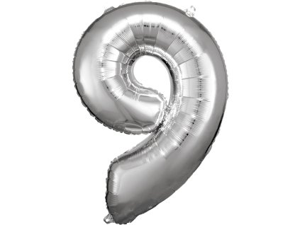 Balon din folie cifra aniversară 9 argintiu