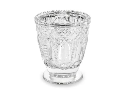 Sklenený svietnik - strieborný 8 cm