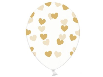 Balon - Transparent cu inimioare aurii 6 buc
