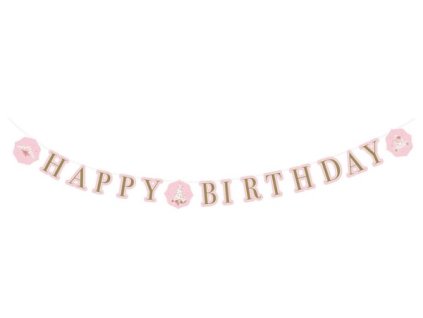 Banner Happy Birthday - model roz / lebădă 170 x 15 cm