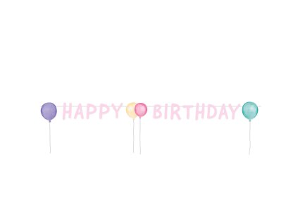 Banner Happy Birthday - baloane pastelate 150 x 13,8 cm