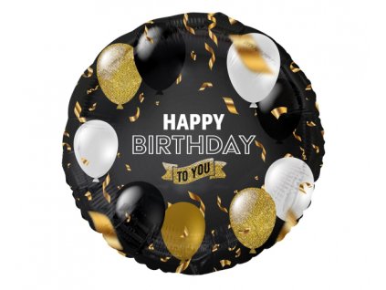 Balon din folie Happy Birthday - baloane negre și aurii 36 cm