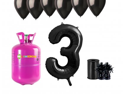 76395 helium party set na 3 narodeniny s ciernymi balonmi