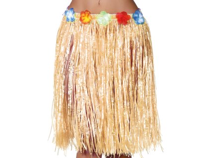 Fustă hawaiiană din paie cu flori 50 cm