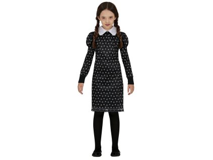 Costum pentru fată - Rochie wednesday cu imprimeu