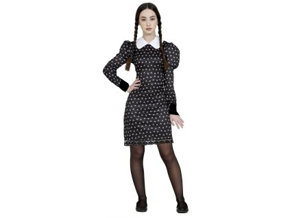 Costum pentru fată - Rochie wednesday cu imprimeu