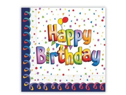 Servítky - Happy birthday farebné 33 x 33 cm