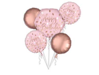 Buchet de baloane - Happy Birthday, roz-auriu