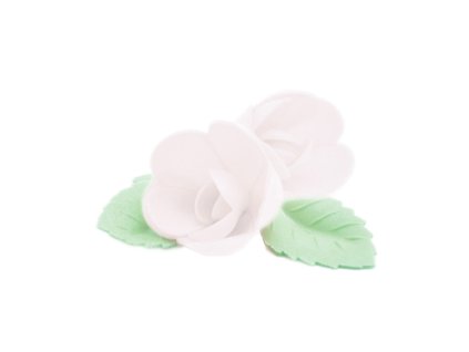 Decorațiuni comestibile pentru tort - Flori albe și frunze 10 buc