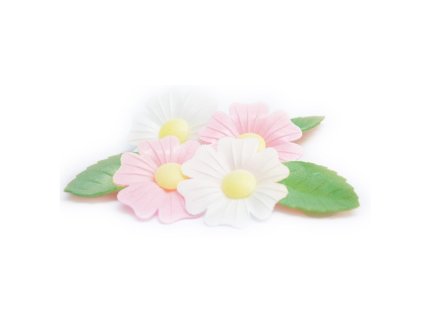 Decorațiuni comestibile pentru tort - Flori albe, roz 12 buc