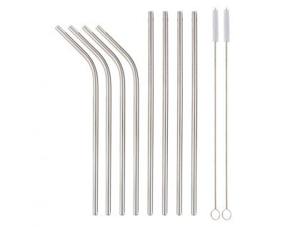 Set de paie metalice argintii cu perie de curățare - 8 buc