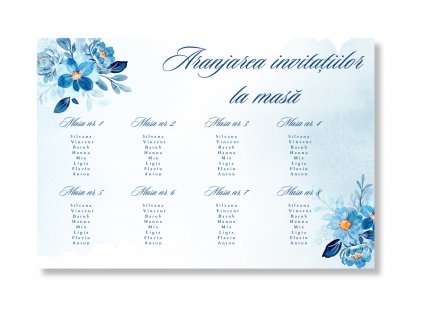 Aranjarea invitațiilor la masă - Flori albastre