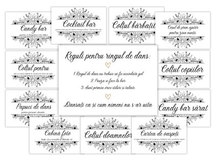 Etichete informative de nuntă - Black and white 12 buc