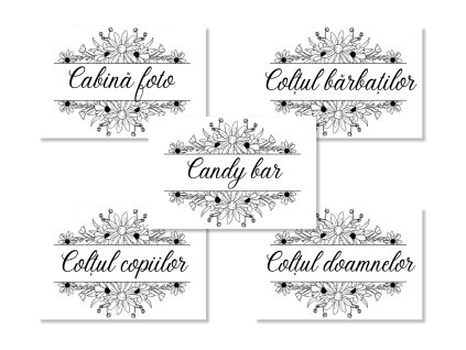 Etichete informative de nuntă - Black and white 5 buc