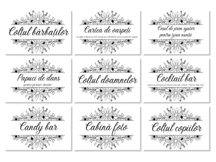 Etichete informative de nuntă - Black and white 9 buc