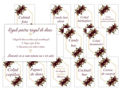 Etichete informative de nuntă - Bordo 12 buc
