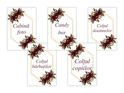 Etichete informative de nuntă - Bordo 5 buc