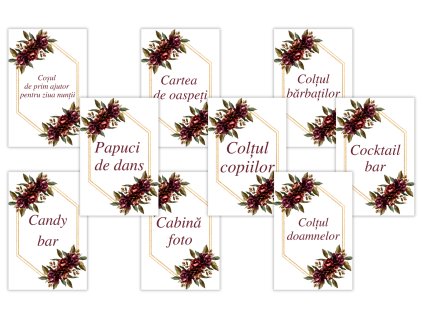 Etichete informative de nuntă - Bordo 9 buc