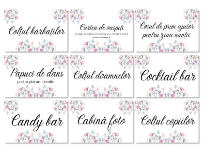 Etichete informative de nuntă - Pajiște de primăvară 9 buc