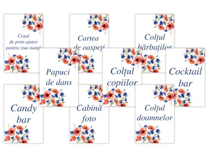 Etichete informative de nuntă - Mac de câmp 9 buc