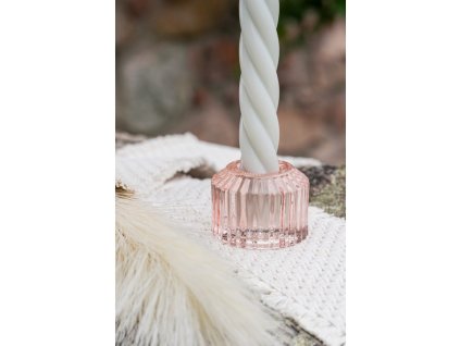 pastel pink glass taper candle holder striped dia 5cm x 4cm