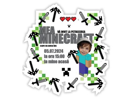 Invitații personalizate 6 buc - Minecraft