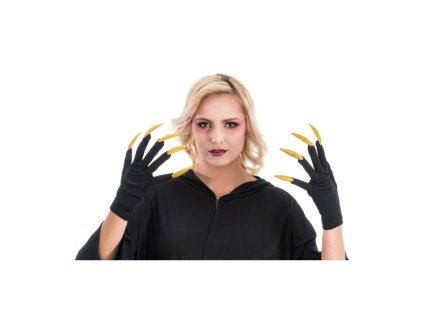 halloween black gloves glittered gold nails