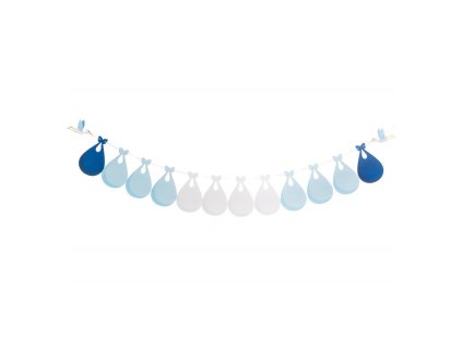 customizable baby shower garland with storks white blue 240cm