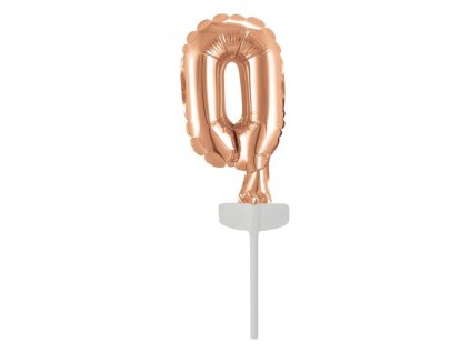 Balon din folie pentru tort - Cifra 0, roz-auriu