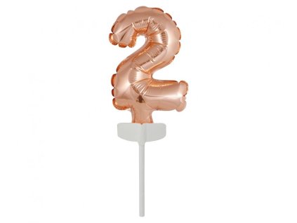 Balon din folie pentru tort - Cifra 2, roz-auriu