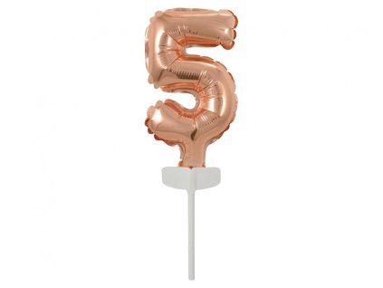 Balon din folie pentru tort - Cifra 5, roz-auriu