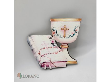 Magnet pentru tort - Potir și Biblie roz