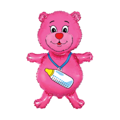 BP Balon din folie - Ursulet cu biberon (roz)