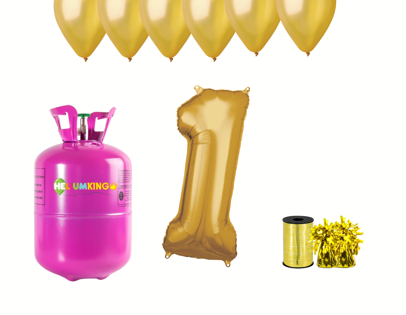 HeliumKing Set pentru petrecerea celei de a 1-a aniversări a zilei de naștere cu heliu și baloane aurii