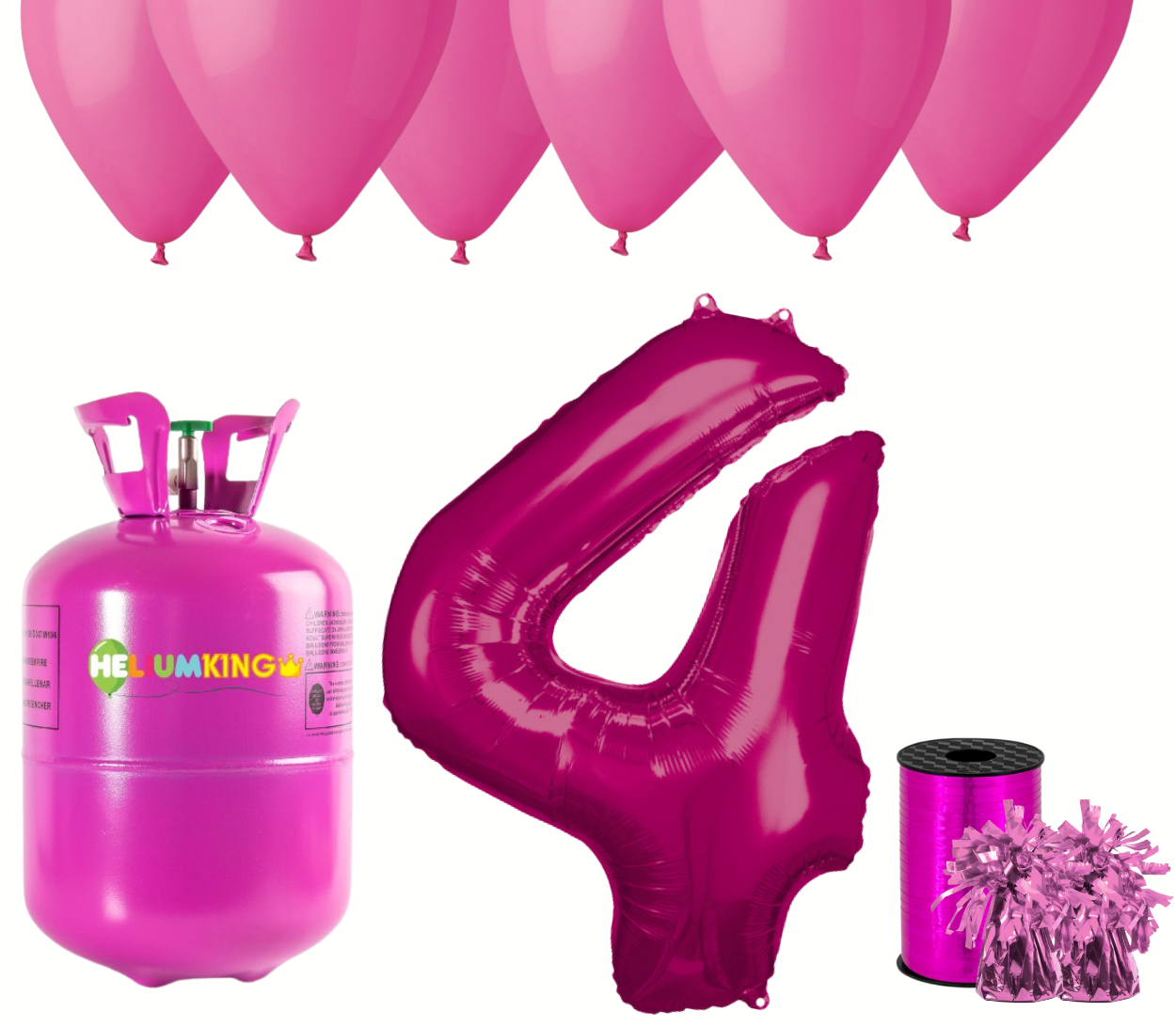 HeliumKing Set pentru petrecerea celei de a 4-a aniversări a zilei de naștere cu heliu și baloane roz