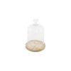 glass cover on wooden base dia 11cm x 16cm