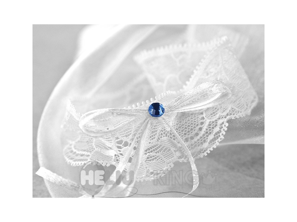 Vintage poročna podvezica z modrim okrasnim kamenčkom