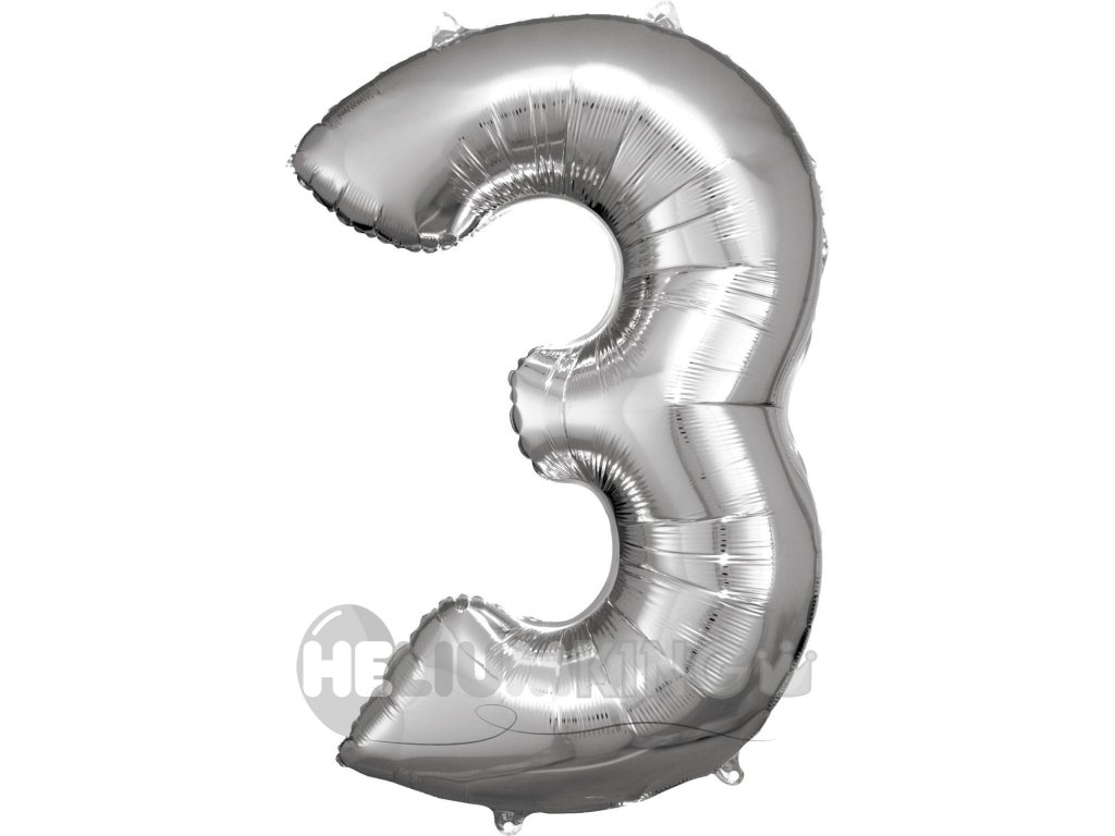Foil rojstni dan balon številka 3 srebro 86cm