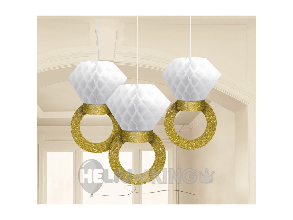 Viseča poročna dekoracija v obliki prstanov - 3 kos