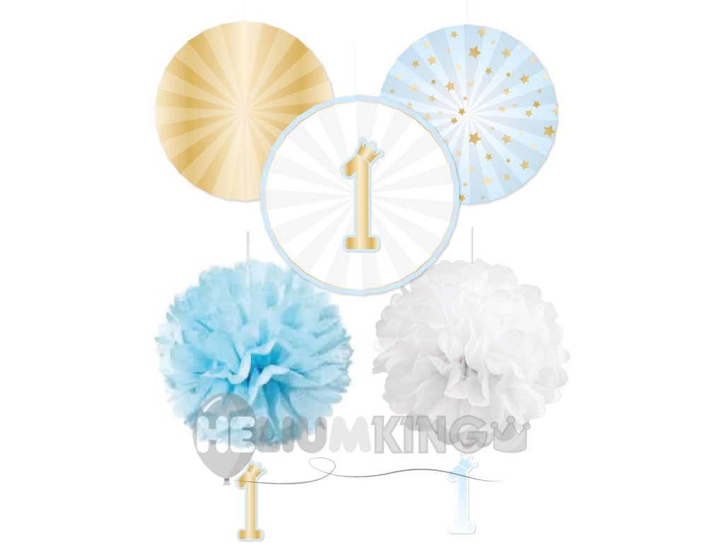 Viseča dekoracija - 1. rojstni dan, rozete, modra barva