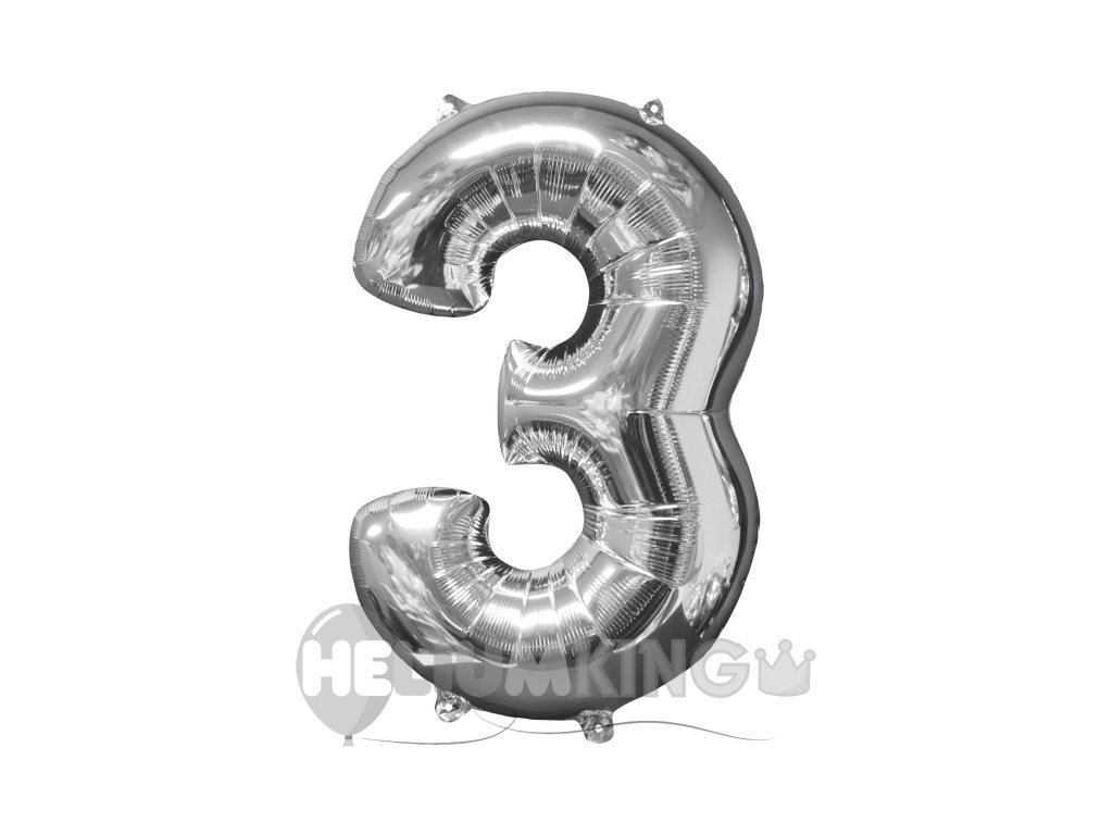 Balon iz folije - številka 3, srebrna, 66 cm
